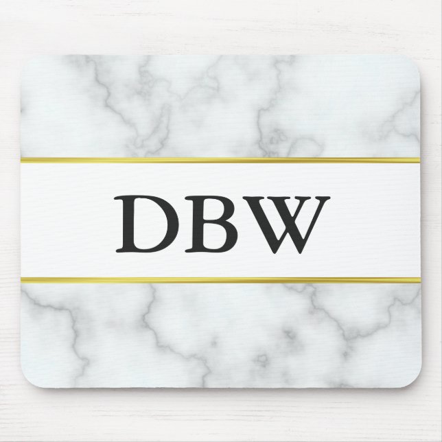 Custom Monogrammed Faux White Marble Mouse Pad (Front)