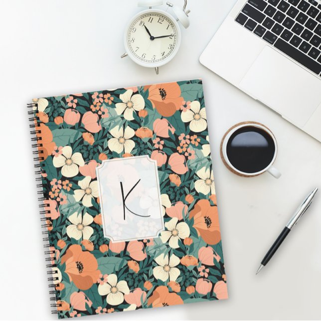 Custom Monogrammed Floral Notebook (Personalize the monogram on this pretty floral notebook with just a few clicks.)
