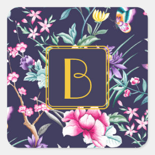 Custom Monogrammed Floral  Square Sticker