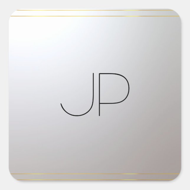 Custom Monogrammed Gold Silver Template Initial Square Sticker (Front)