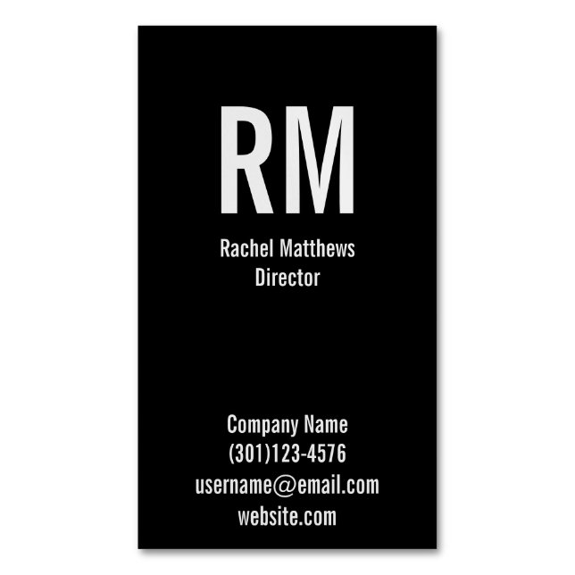 Custom Monogrammed Grey and Black Magnetic Business Card (Front Vertical)