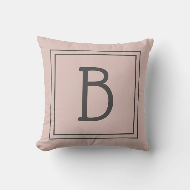 Custom Monogrammed Inital Trendy Rustic Pink Grey Throw Pillow (Front)