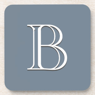 Custom Monogrammed Initial Medium Blue & White Coaster