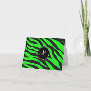Custom Monogrammed Initial Neon Green Black Zebra Note Card