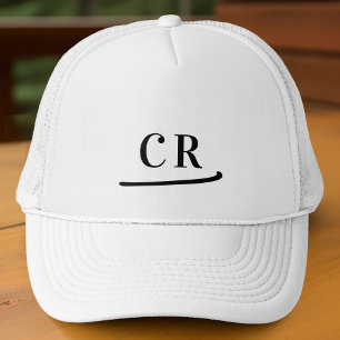 Custom Monogrammed Initials Name Minimalist Black Trucker Hat