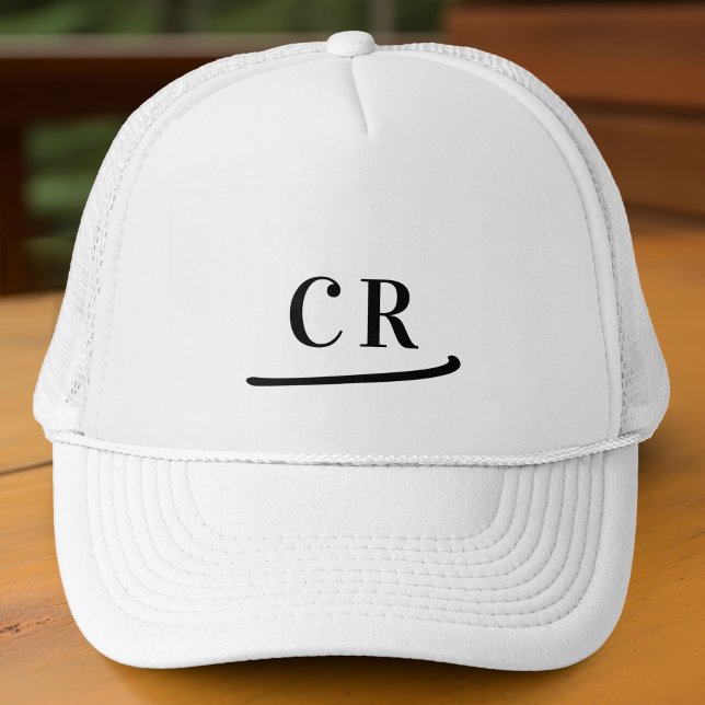Custom Monogrammed Initials Name Minimalist Black Trucker Hat (Custom Monogrammed Initials Name Minimalist Black Trucker Hat)