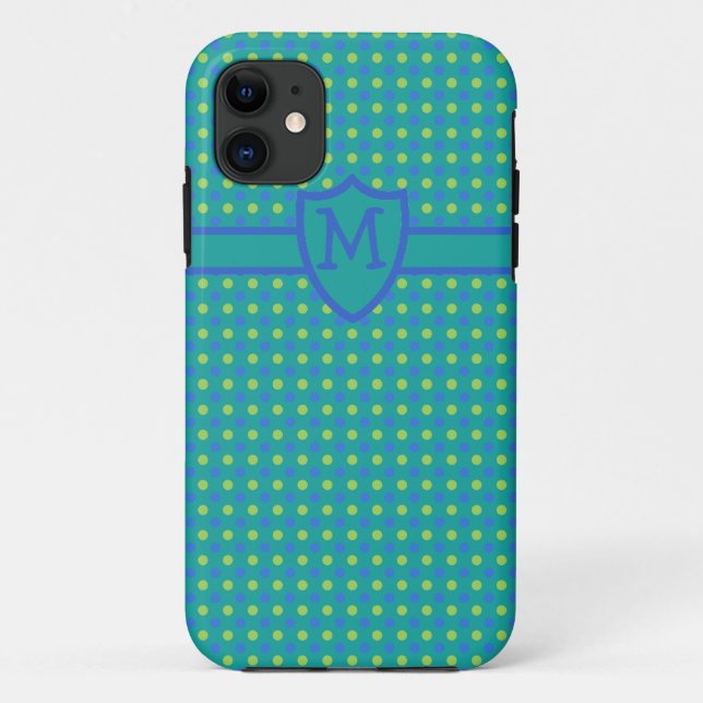 Custom Monogrammed iPhone 5s Case Green Polka Dot (Back)