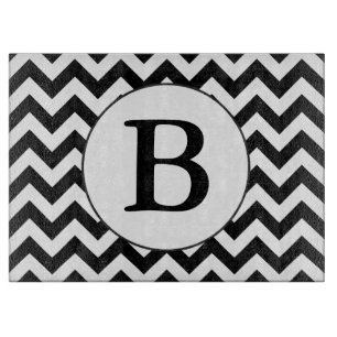 Custom Monogrammed Large Black Chevron Design Cutting Board