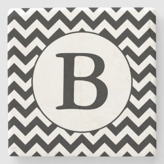 Custom Monogrammed Large Black Chevron Design Stone Coaster