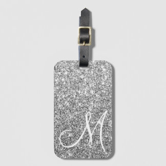 Custom Monogrammed Luxe Silver Glitter Luggage Tag