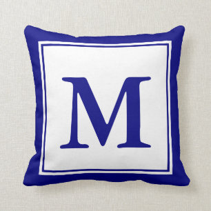 Custom Monogrammed Navy Blue and White Throw Pillow