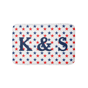 Custom Monogrammed Patriotic Red and Blue Stars Bath Mat