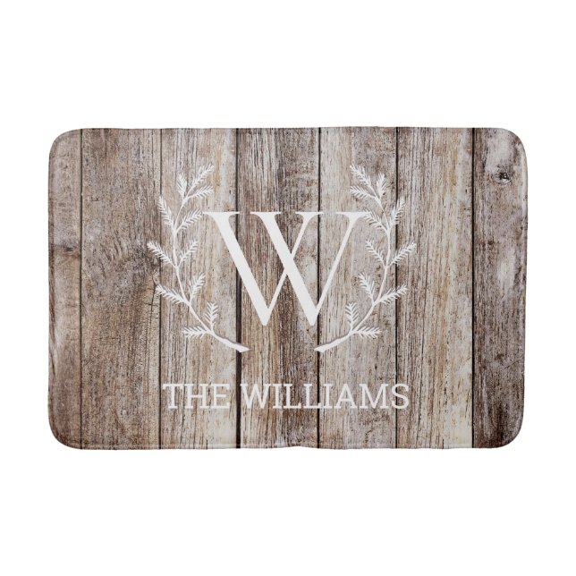 Custom Monogrammed Personalized Rustic Barn Wood  Bath Mat (Front)