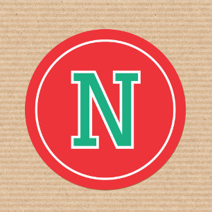 Custom Monogrammed Retro Bold Red Green Classic Round Sticker