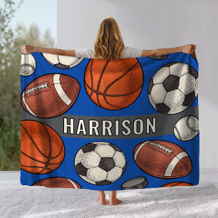 Custom Monogrammed Royal Blue Sports Fleece Blanket