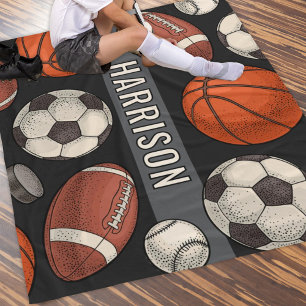 Custom Monogrammed Soft Black Sports Fleece Blanket