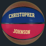 Custom Monogrammed Team Club School Player Name Basketball<br><div class="desc">Create your own custom, personalized, faux gold elegant stylish typography / script / text / name, USA flag blue & red colour, regulation size, hand stitched basketball. Simply enter the player / team / club / school / college / event / tournament name, to customize. While you add / design,...</div>