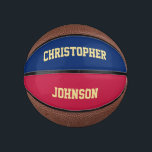 Custom Monogrammed Team Club School Player Name Mini Basketball<br><div class="desc">Create your own custom, personalized, faux gold elegant stylish typography / script / text / name, USA flag blue & red colour, mini size, hand stitched basketball. Simply enter the player / team / club / school / college / event / tournament name, to customize. While you add / design,...</div>