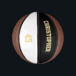 Custom Monogrammed Team Player Club Name Number Mini Basketball<br><div class="desc">Create your own custom, personalized, faux gold elegant stylish typography / script / text / name on black and white background, mini size, hand stitched basketball. Simply enter the player / team / club / school / college / event / tournament name, and player jersey number, to customize. While you...</div>