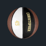 Custom Monogrammed Team Player Club Name Number Mini Basketball<br><div class="desc">Create your own custom, personalized, faux gold elegant stylish typography / script / text / name on black and white background, mini size, hand stitched basketball. Simply enter the player / team / club / school / college / event / tournament name, and player jersey number, to customize. While you...</div>