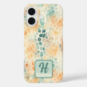Custom monogrammed watercolor blue green yellow iPhone 16 case