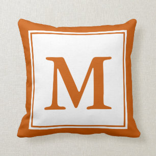 Custom Monogrammed White and Burnt Orange Throw Pillow