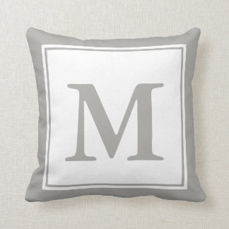 Custom Monogrammed White and Grey Throw Pillow