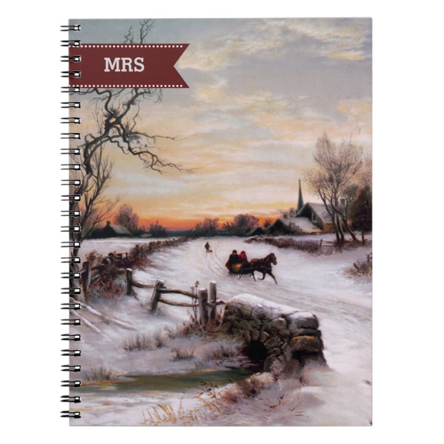Custom Monograms Fine Art Christmas Gift Notebook (Front)