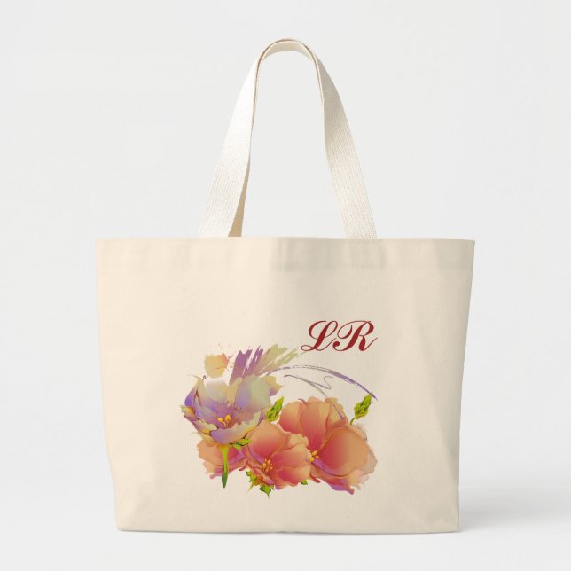 Custom Monograms | Flower Painting Gift Tote Bags (Front)