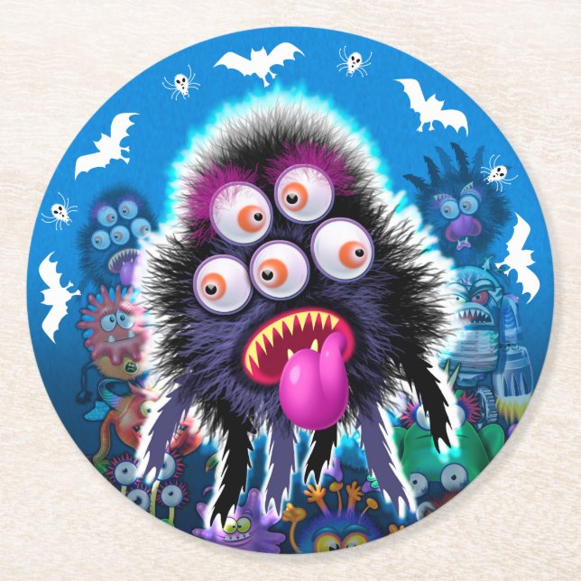 Custom Monster Halloween Party coaster. Round Paper Coaster (Front)