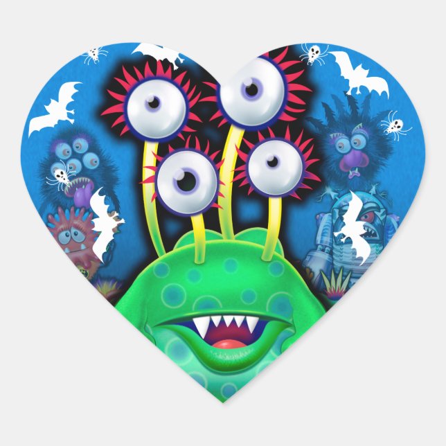 Custom Monster Halloween Sticker. Heart Sticker (Front)