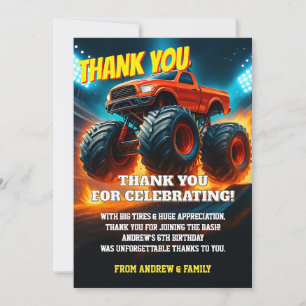 Custom Monster Truck Cars Birthday Party  Thank You Card