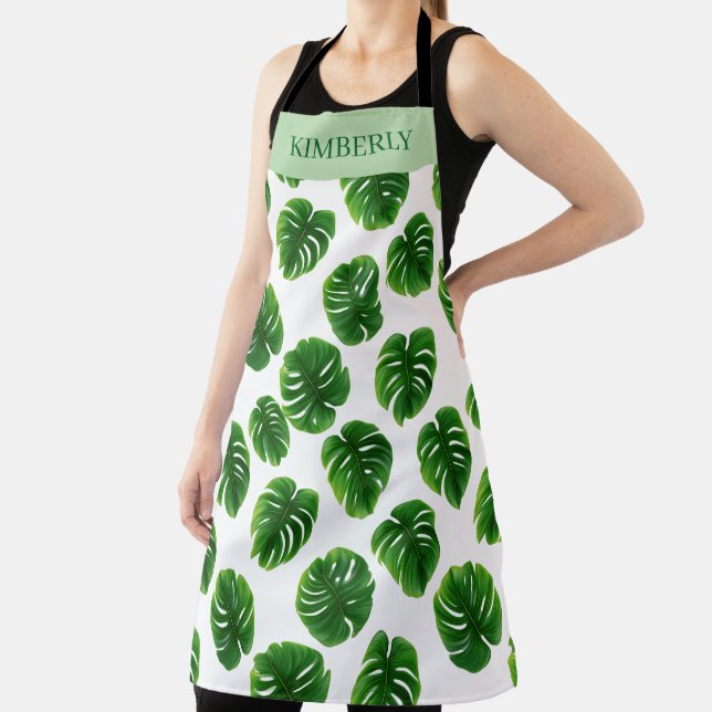 Custom Monstera Leaf Tropical Pattern Apron (Insitu)
