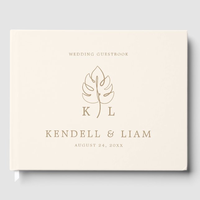 Custom Monstera Monogram Wedding Logo Guest Book (Front)