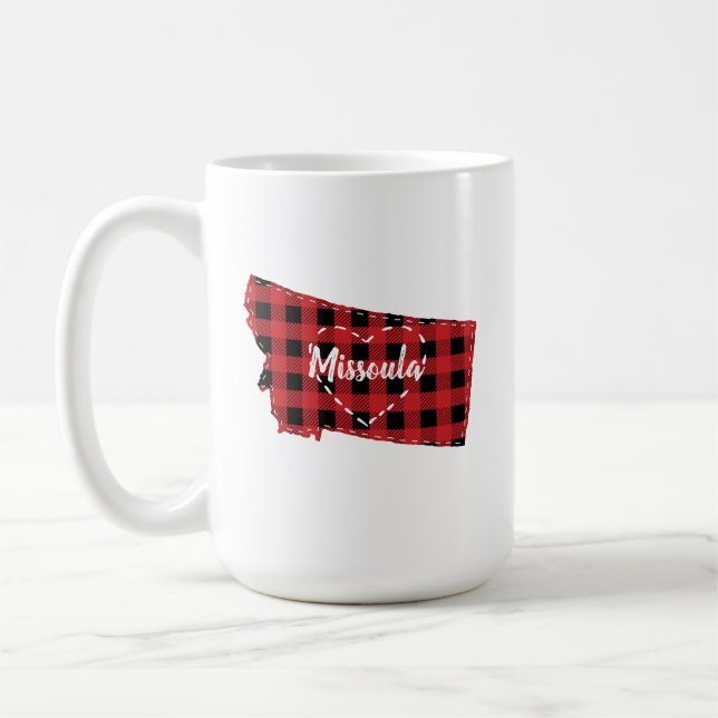 Custom Montana Home State Buffalo Plaid Christmas Coffee Mug (Left)