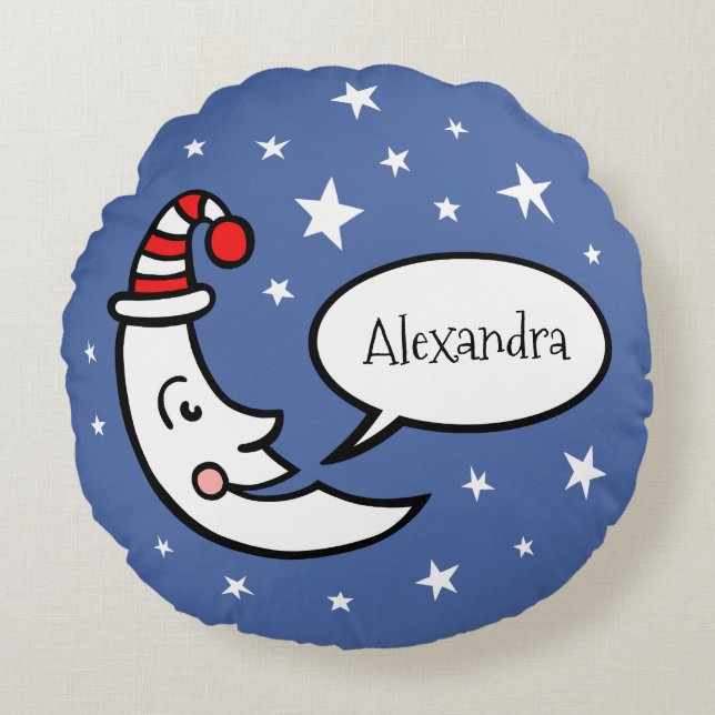 Custom Moon Face and Stars Throw Pillow Cushion (Front)