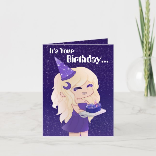 Custom Moon & Galaxy Themed Birthday Card (Front)