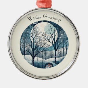 Custom Moonlit Nordic Forest Winter Night Metal Ornament