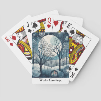 Custom Moonlit Nordic Forest Winter Night Playing Cards