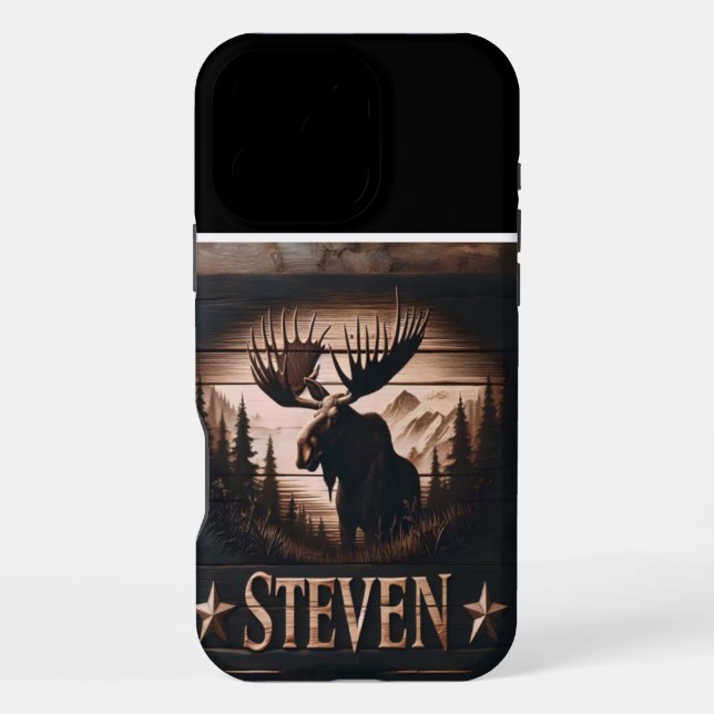 Custom Moose Sign With Mountains iPhone Case (Back)