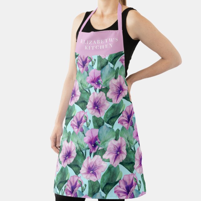 Custom Morning Glory Retro Floral Pattern Apron (Insitu)