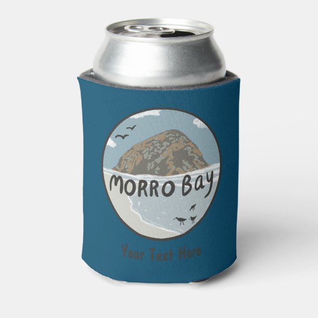 CUSTOM MORRO ROCK Central California Beach Art Can Cooler (Can Back)