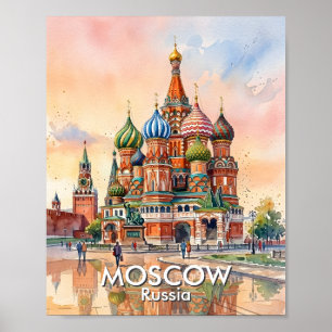 Custom Moscow Russia Cathedral Watercolor Travel Poster