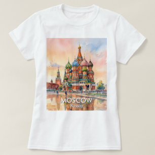 Custom Moscow Russia Cathedral Watercolor Travel T-Shirt