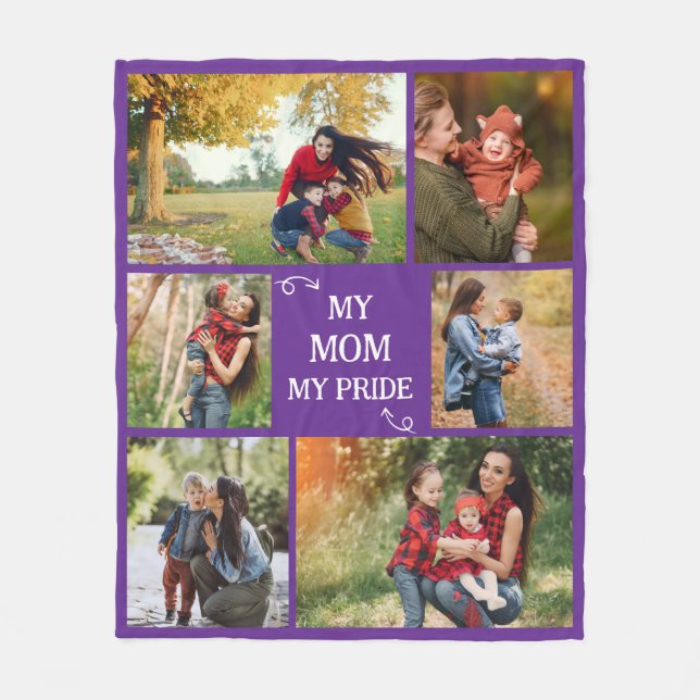 Custom Mother 6 Photo Gifts Mom Pride Birthday Fleece Blanket (Front)