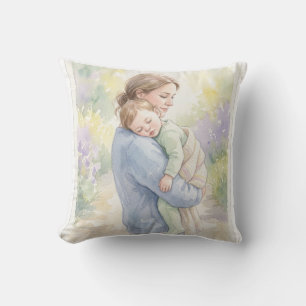 Custom Mother and Baby Watercolor Print Throw Pillow