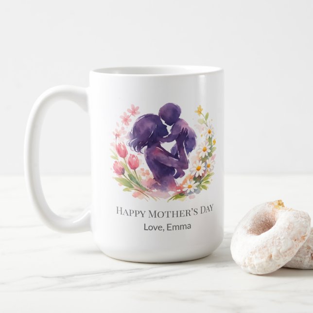 Custom Mother and Child Floral Mother’s Day Mug (With Donut)