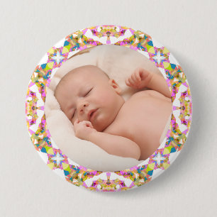 Custom Mother’s Day Summer Pink Green Gift Photo 3 Inch Round Button