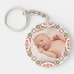 Custom Mother’s Day Summer Pink Green Gift Photo Keychain
