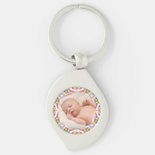 Custom Mother’s Day Summer Pink Green Gift Photo Keychain